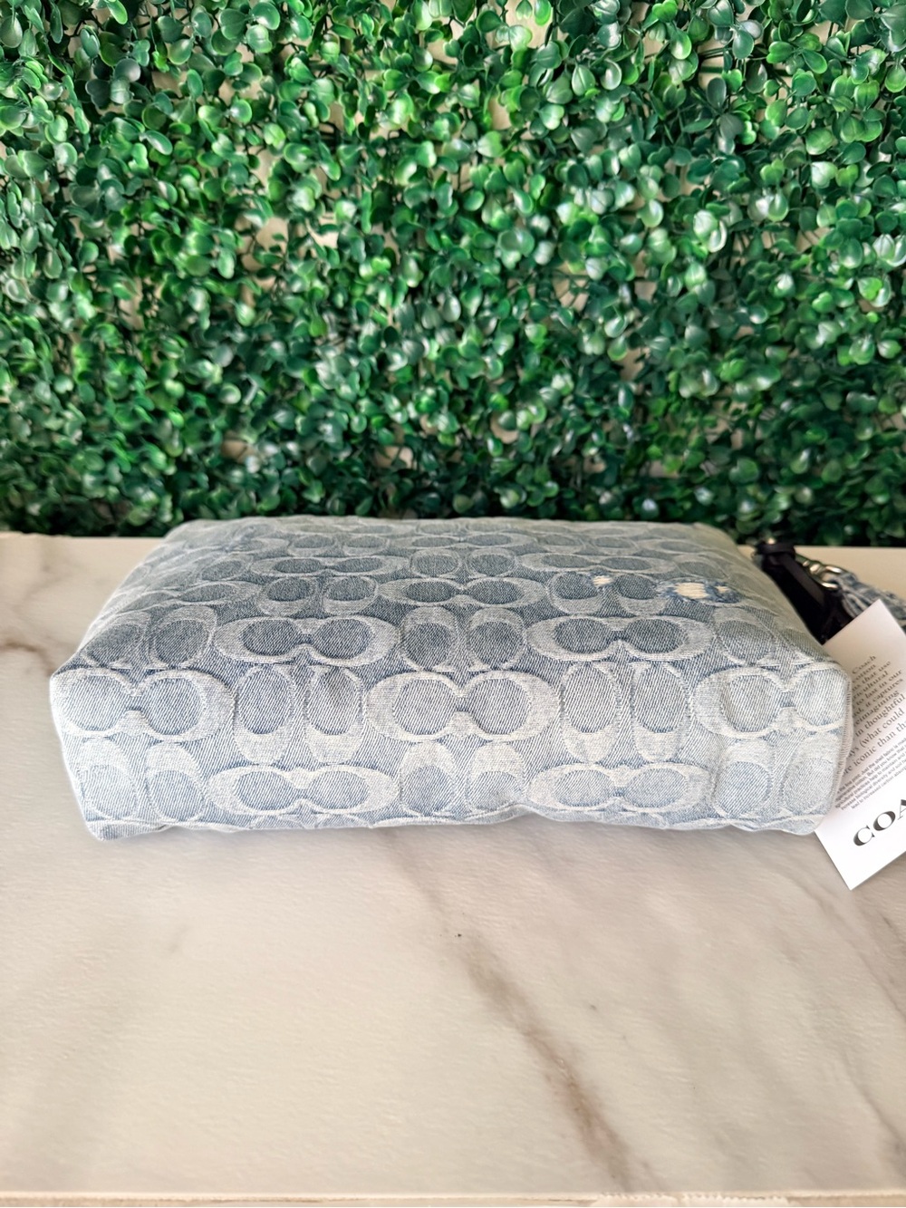 Coach Light Blue Distressed Denim Signature Wristlet Pouch with Charms NWT - Picture 6 of 8